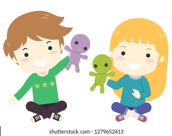 Illustration of Kids Playing with Gender Neutral Dolls