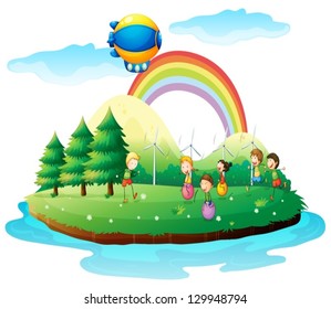 Illustration of kids playing in the ground on a white background