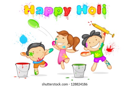 Illustration Of Kids Playing Holi With Color And Pichkari