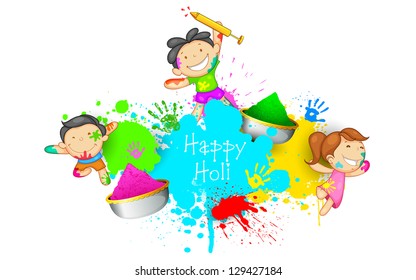 Illustration Kids Playing Holi Color Pichkari Stock Vector (Royalty ...