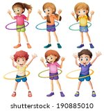 Illustration of the kids playing hulahoop on a white background