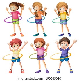 Illustration of the kids playing hulahoop on a white background