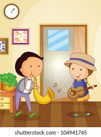 Illustration of kids playing music