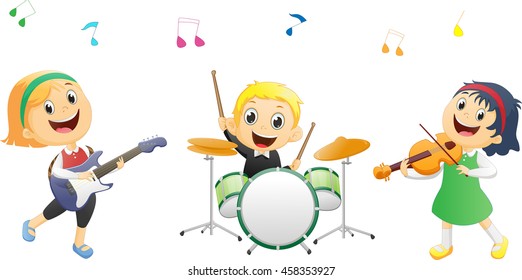 Illustration of kids playing music instrument
