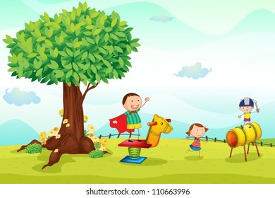 illustration of a kids playing in nature