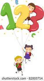 Illustration of Kids Playing with Number-Shaped Balloons