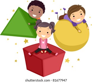 Illustration Of Kids Playing With Objects Of Different Shapes