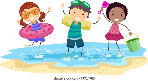 Illustration of Kids Playing on the Beach