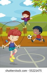 Illustration of kids playing on a ground