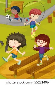 Illustration of kids playing on a ground