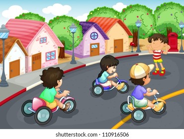 illustration of a kids playing on the road