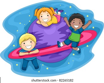 Illustration of Kids Playing in the Outer Space