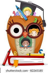 Illustration of Kids Playing in an Owl House