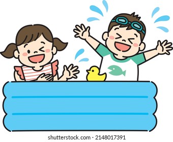 Illustration of kids playing in a paddling pool