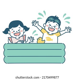 Illustration of kids playing in a paddling pool