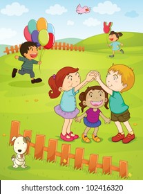 Illustration of kids playing in the park