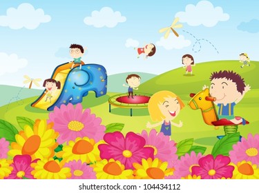 Illustration of kids playing at the park