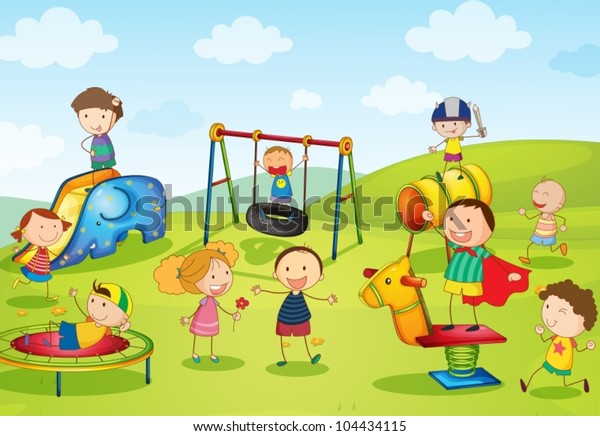公園で遊ぶ子どもたちのイラスト のベクター画像素材 ロイヤリティフリー