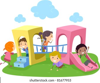 Illustration of Kids Playing in a Playground