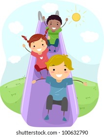 Illustration of Kids Playing with a Slide