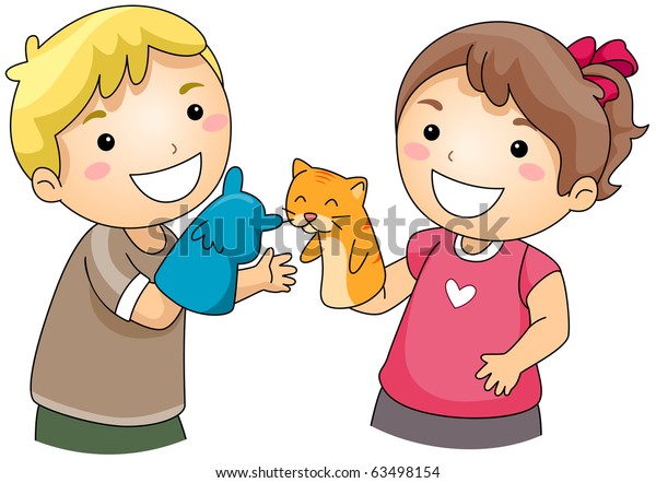 Vector de stock (libre de regalías) sobre Ilustración de niños jugando con títeres63498154