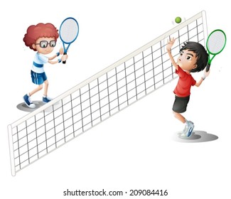 Illustration of kids playing tennis