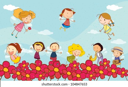 Illustration of kids playing together