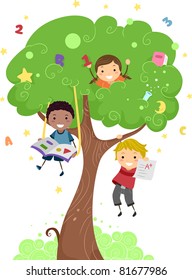 Illustration Of Kids Playing With A Tree