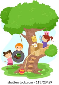 Illustration Of Kids Playing In A Treehouse