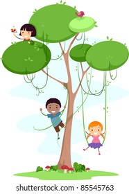 Illustration of Kids Playing with Vines