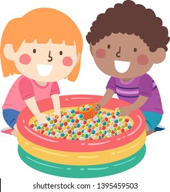 Illustration Of Kids Playing With Water Beads From Inside A Sensory Pool