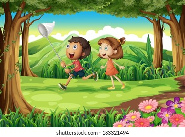 Illustration Kids Playing Woods Stock Vector (Royalty Free) 183321494 ...