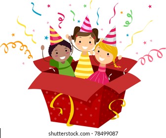 Illustration Of Kids Popping Out Of A Gift Box