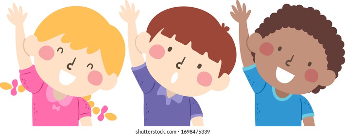 Illustration of Kids Raising their Right Hand Following Instruction of Raise Your Right Hand