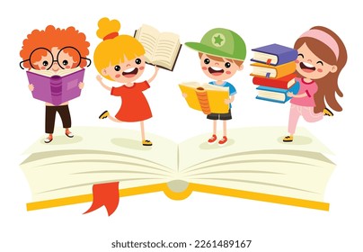 Illustration Of Kids Reading Book