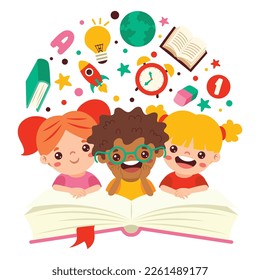 Illustration Of Kids Reading Book