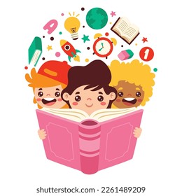 Illustration Of Kids Reading Book