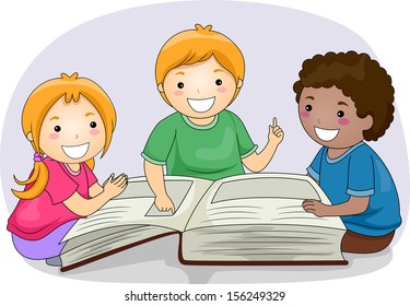 Illustration Kids Reading Passages Large Book Stock Vector (Royalty ...