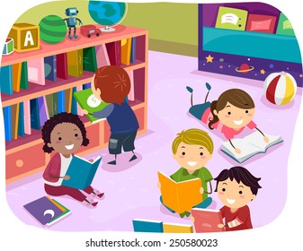Illustration of Kids Reading Their Choice of Books for Reading Time