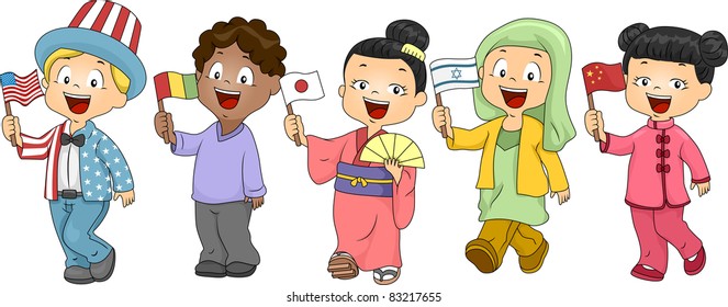 Illustration of Kids Representing Different Nations