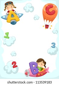 Illustration of Kids Riding Planes Carrying Letters of the Alphabet