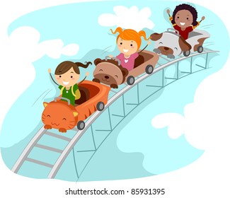 Illustration of Kids Riding a Rollercoaster