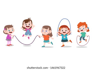 illustration kids rope jump vector