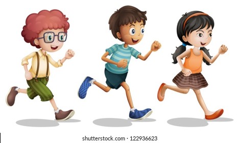 Illustration of kids running on a white background