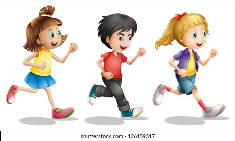 Illustration of kids running on a white background