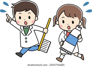 Illustration of kids running with toothbrushes