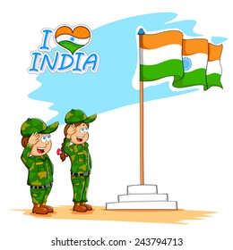 illustration of kids saluting Indian flag
