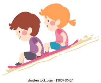 Illustration Of Kids Sand Sledding In The Desert