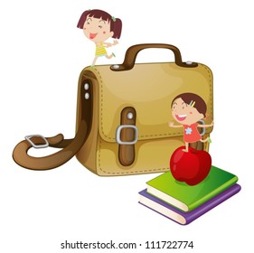 Illustration of kids and a school bag