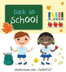 Illustration kids in school class,with school board. With text back to school.